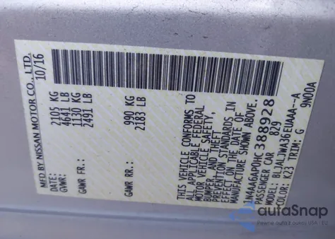 2017 Nissan Maxima 3.5 Sv z USA, uszkodzony, nr VIN 1N4AA6AP0HC388928